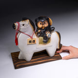Shigaraki Ware Ornament - Raccoon Riding Horse - 24.5 cm / 信楽焼