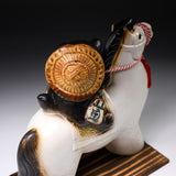 Shigaraki Ware Ornament - Raccoon Riding Horse - 24.5 cm / 信楽焼