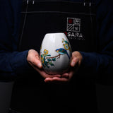 Kutani Ware Egg Shape Flower Vase White - Blue Bird / 九谷焼 花瓶
