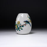 Kutani Ware Egg Shape Flower Vase White - Blue Bird / 九谷焼 花瓶
