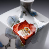 Kutani Ware Hirano Yoshika Vase - Camellia / 九谷焼 花瓶