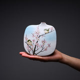 Kutani Ware Vase - Nakamura Toshito - Two Warblers in Spring / 九谷焼 花瓶 鶯