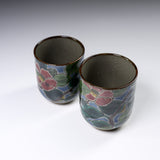 Kutani ware Pair Tea Cup - Red Peony / 九谷焼 ペア湯呑み