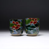 Kutani ware Pair Tea Cup - Red Peony / 九谷焼 ペア湯呑み
