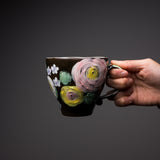 Fuka Kiln Hand-painted Floral Mug Cup - Black