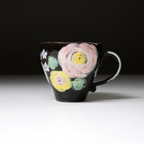 Fuka Kiln Hand-painted Floral Mug Cup - Black