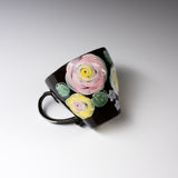 Fuka Kiln Hand-painted Floral Mug Cup - Black