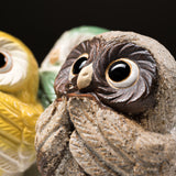 Shigaraki Ware Lucky Owl Ornament "Lemon" - 12 cm / 信楽焼