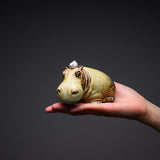 KASHIWA Seto Ware - Ornament - Hippopotamus with a bird / 瀬戸焼 かしわ窯