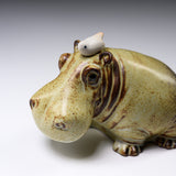 KASHIWA Seto Ware - Ornament - Hippopotamus with a bird / 瀬戸焼 かしわ窯