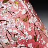 Fujihira Seibun Kiln Kyo-Kiyomizu Ware Flower Vase - Oval Tall Vase with Pink Cherry Blossom / 藤平正文窯 花瓶