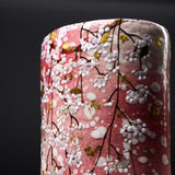 Fujihira Seibun Kiln Kyo-Kiyomizu Ware Flower Vase - Oval Tall Vase with Pink Cherry Blossom / 藤平正文窯 花瓶