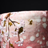 Fujihira Seibun Kiln Kyo-Kiyomizu Ware Flower Vase - Oval Tall Vase with Pink Cherry Blossom / 藤平正文窯 花瓶