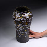 Fujihira Seibun Kiln Kyo-Kiyomizu Ware Flower Vase - Night Cherry Blossoms / 藤平正文窯 花瓶