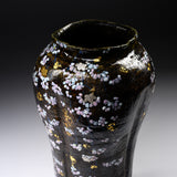 Fujihira Seibun Kiln Kyo-Kiyomizu Ware Flower Vase - Night Cherry Blossoms / 藤平正文窯 花瓶