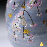 Fujihira Seibun Kiln Kyo-Kiyomizu Ware Flower Vase - Weeping Cherry Blossoms / 藤平正文窯 花瓶