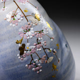 Fujihira Seibun Kiln Kyo-Kiyomizu Ware Flower Vase - Weeping Cherry Blossoms / 藤平正文窯 花瓶