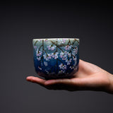 Fujihira Seibun Kiln Kyo Kiyomizu Ware Large Yunomi Cup - Blossom Blue / 藤平正文窯