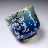 Fujihira Seibun Kiln Kyo Kiyomizu Ware Large Yunomi Cup - Blossom Blue / 藤平正文窯