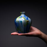 Fujihira Seibun Kiln Kyo Kiyomizu Ware Handmade Flower Vase - Blue / 藤平正文窯
