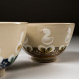 Fukube Pottery Rice Bowl - Duck or Chicken / ふくべ窯 お茶碗