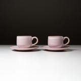 Tenryu Kiln Hagi Ware Pair Cup and Saucer - Milky Pink / 萩焼 モモイロ