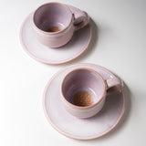 Tenryu Kiln Hagi Ware Pair Cup and Saucer - Milky Pink / 萩焼 モモイロ