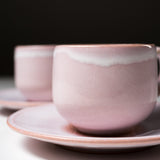 Tenryu Kiln Hagi Ware Pair Cup and Saucer - Milky Pink / 萩焼 モモイロ