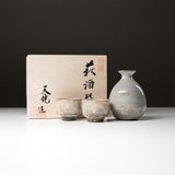 Tenryu Kiln Hagi ware Sake Set with Wooden Box - Ohonte / 萩焼 酒器セット