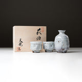 Tenryu Kiln Hagi ware Sake Set with Wooden Box - White Hagi  / 萩焼 酒器