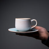 Tenryu Kiln Hagi Ware Pair Cup and Saucer - Sparkling Blue / 萩焼 ソライロ