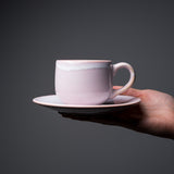 Tenryu Kiln Hagi Ware Pair Cup and Saucer - Milky Pink / 萩焼 モモイロ