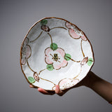 Mino ware Hand-painted Camellia Bowl - 19.5 cm / たわみ碗