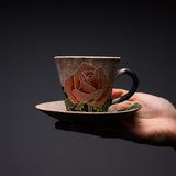 Hiroyuki Onuki - Engraving Flower Series - Cup and Saucer - Rose / 大貫博之 薔薇