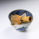 INOME Heart Handmade Matcha Bowl - Sometsuke Arabesque : 染付片口 / 小野 穣 猪目茶碗