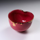 INOME Heart Handmade Matcha Bowl - Golden Ribbon : 長春花金リボン / 小野 穣 猪目茶碗