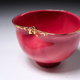 INOME Heart Handmade Matcha Bowl - Golden Ribbon : 長春花金リボン / 小野 穣 猪目茶碗