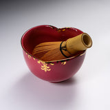 INOME Heart Handmade Matcha Bowl - Golden Ribbon : 長春花金リボン / 小野 穣 猪目茶碗