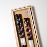 Japanese Chopstick Gift Set - Wakasa Lacquered Abalone Shell - Check Pattern / ギフト箸セット