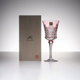KAGAMI Crystal Edo-Kiriko Wine Glass - Drape & Tetragonal Basket Weave - Red / 江戸切子 ワイングラス