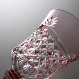 KAGAMI Crystal Edo-Kiriko Wine Glass - Drape & Tetragonal Basket Weave - Red / 江戸切子 ワイングラス