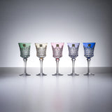 KAGAMI Crystal Edo-Kiriko Wine Glass - Drape & Tetragonal Basket Weave - Clear Green / 江戸切子 ワイングラス