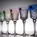 KAGAMI Crystal Edo-Kiriko Wine Glass - Drape & Tetragonal Basket Weave - Clear Green / 江戸切子 ワイングラス