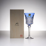 KAGAMI Crystal Edo-Kiriko Wine Glass - Drape & Tetragonal Basket Weave - Cobalt Blue / 江戸切子 ワイングラス