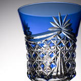 KAGAMI Crystal Edo-Kiriko Wine Glass - Drape & Tetragonal Basket Weave - Cobalt Blue / 江戸切子 ワイングラス