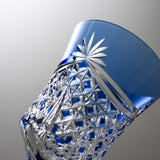 KAGAMI Crystal Edo-Kiriko Wine Glass - Drape & Tetragonal Basket Weave - Cobalt Blue / 江戸切子 ワイングラス