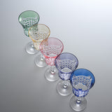 KAGAMI Crystal Edo-Kiriko Wine Glass - Drape & Tetragonal Basket Weave - Clear Green / 江戸切子 ワイングラス
