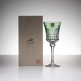 KAGAMI Crystal Edo-Kiriko Wine Glass - Drape & Tetragonal Basket Weave - Clear Green / 江戸切子 ワイングラス
