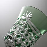 KAGAMI Crystal Edo-Kiriko Wine Glass - Drape & Tetragonal Basket Weave - Clear Green / 江戸切子 ワイングラス