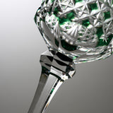 KAGAMI Crystal Edo-Kiriko Wine Glass - Drape & Tetragonal Basket Weave - Clear Green / 江戸切子 ワイングラス